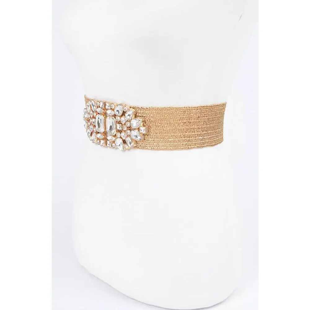 Multi Stone Metallic Straw Stretch Plus Size Belt